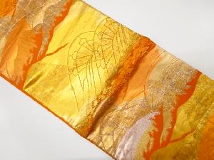 アンティーク　山並に片輪車・芒模様織り出し袋帯（着用可）